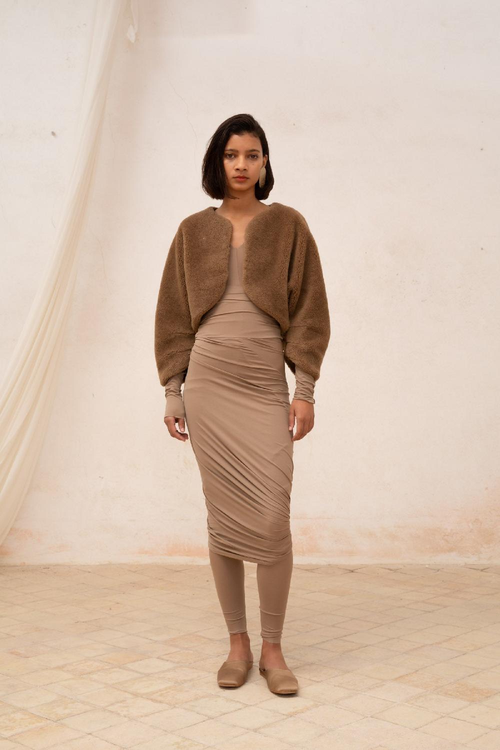 Cortana Hair Chaqueta Corta En Lana Y Seda Marron