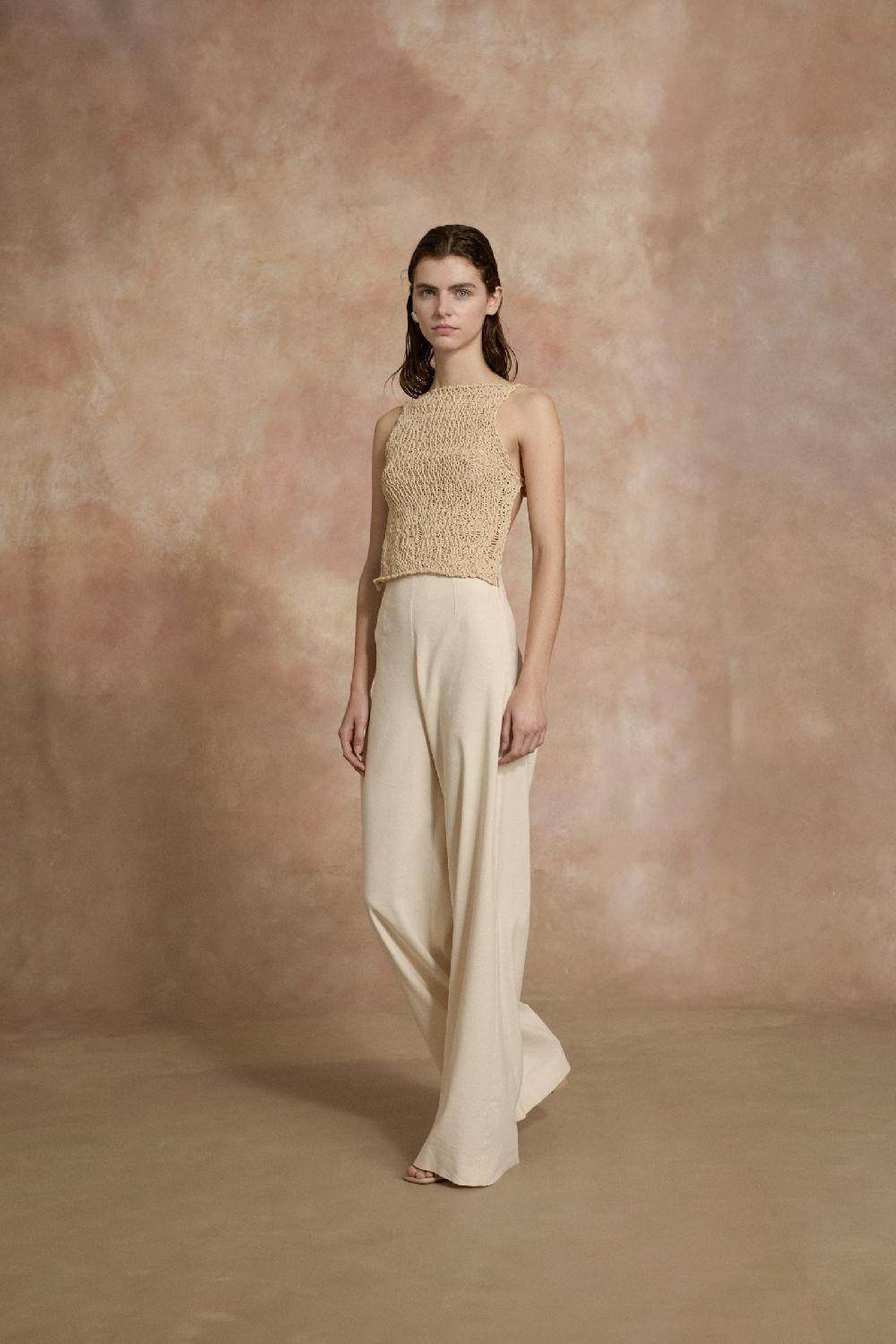 Cortana Hanami Top De Punto De Algodon Beige