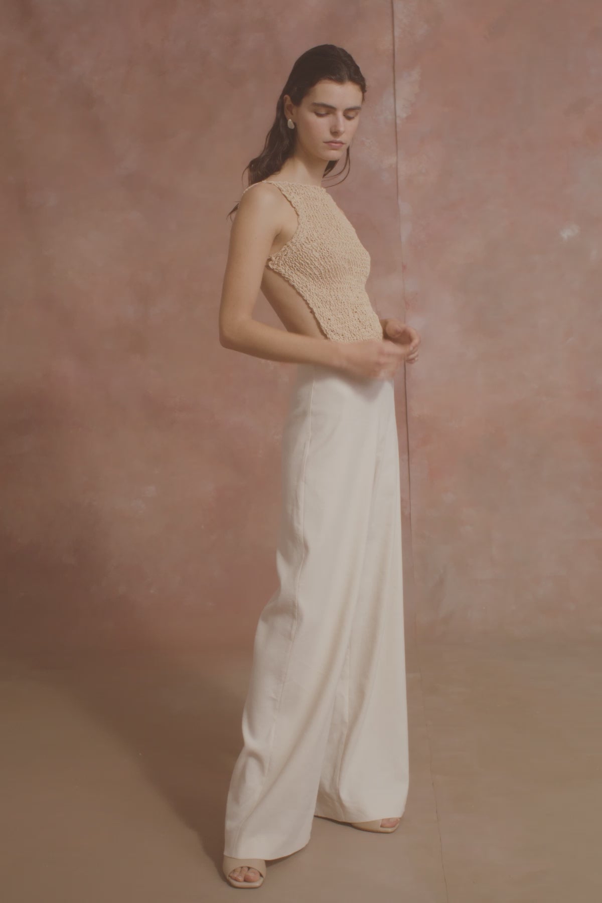 Cortana Hanami Top De Punto De Algodon Beige