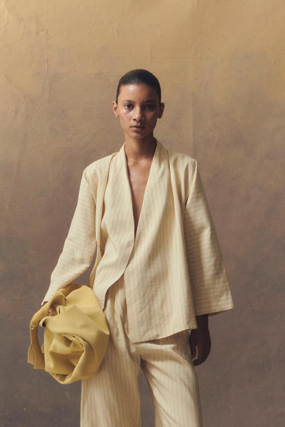 Cortana Ida Chaqueta A Rayas En Lino Y Seda