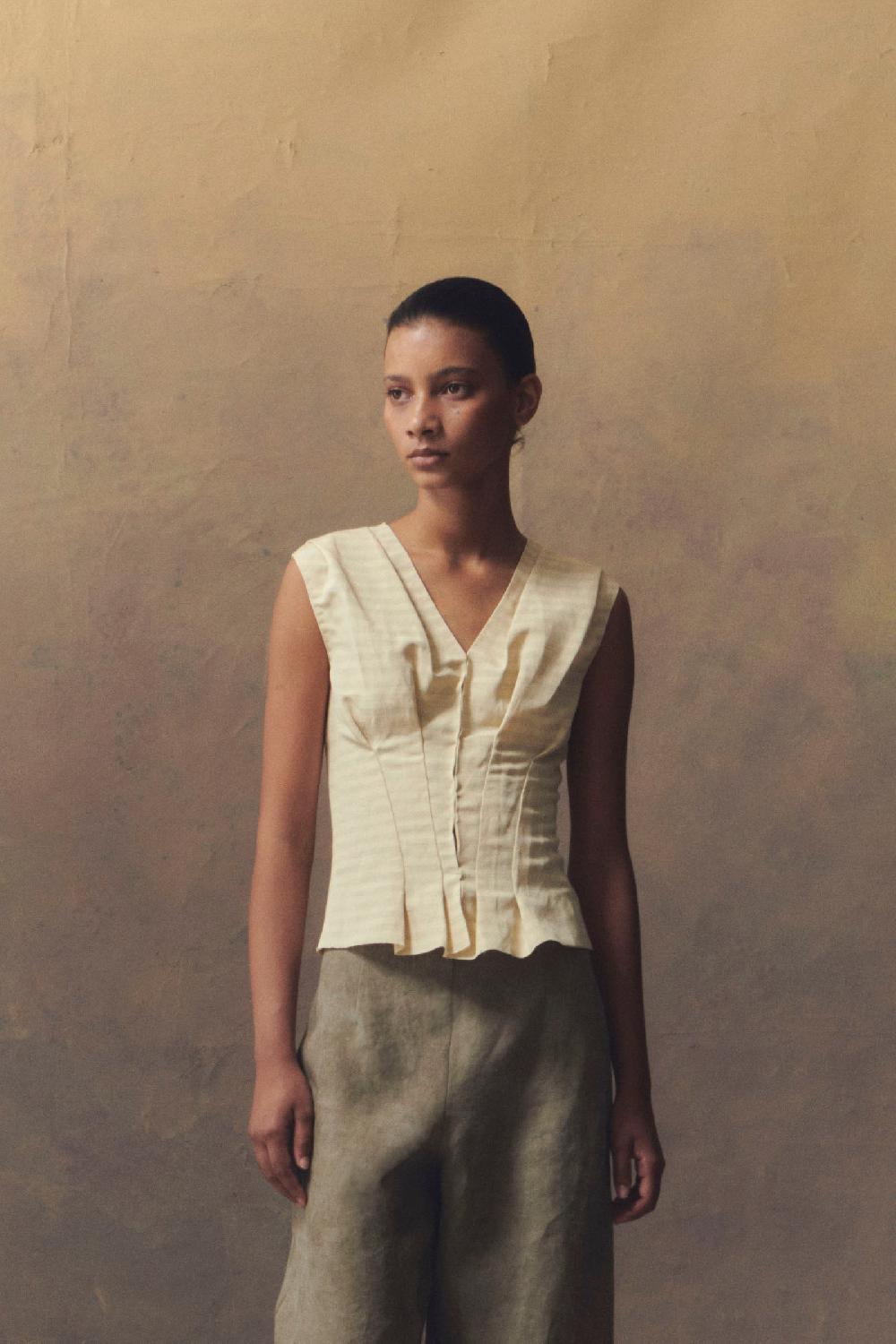 Cortana Ida Top A Rayas En Lino Y Seda