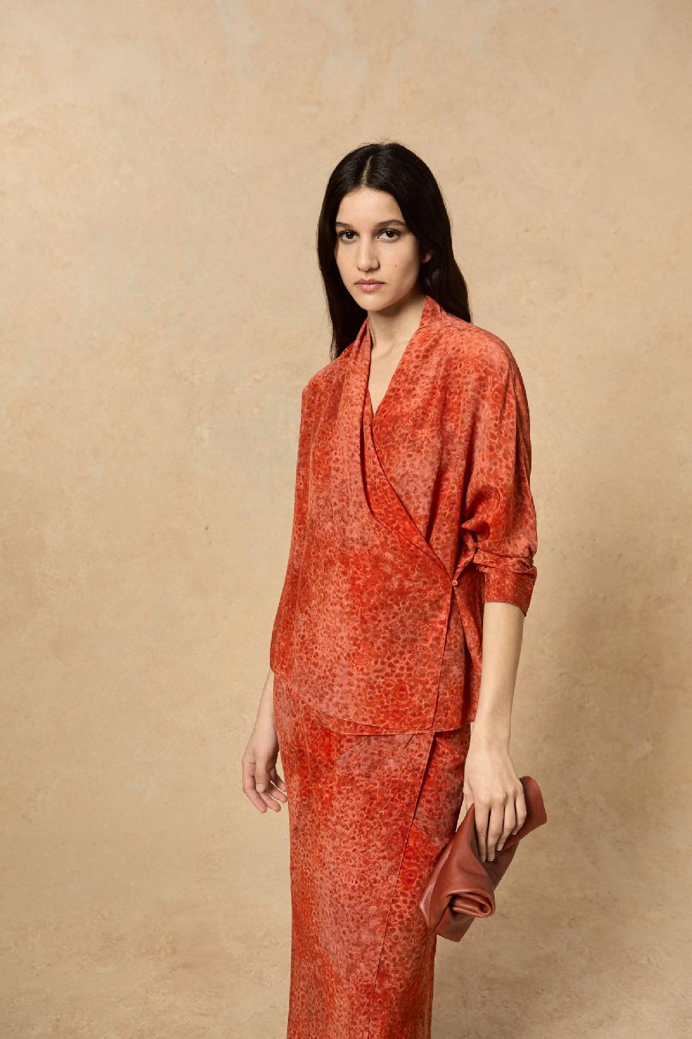 Cortana Ingrid Blusa En Seda Granada Print