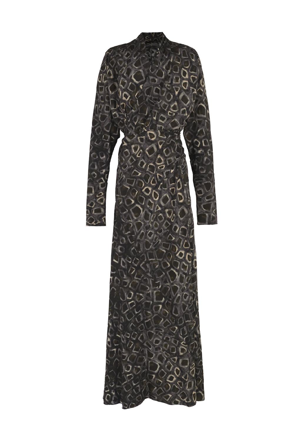 Cortana Irma Vestido Largo En Seda Yasu Print