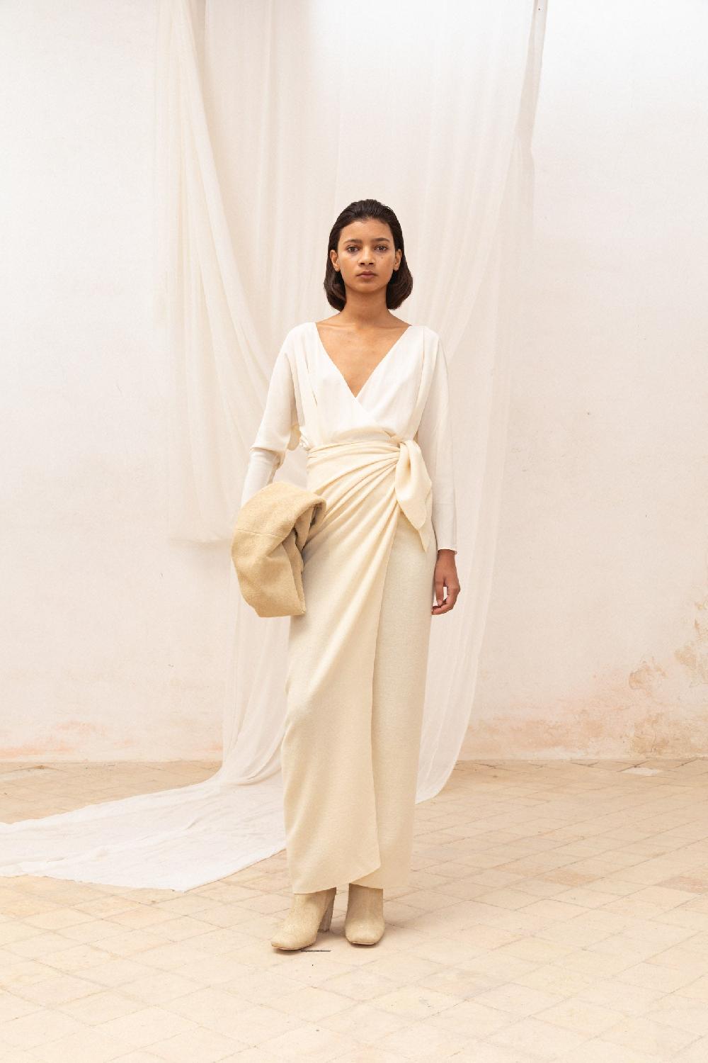 Cortana Jackie Falda Pareo En Lana De Yak Marfil