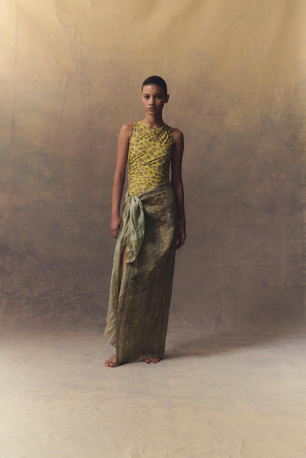 Cortana Jill Falda Pareo En Ramio Estampado