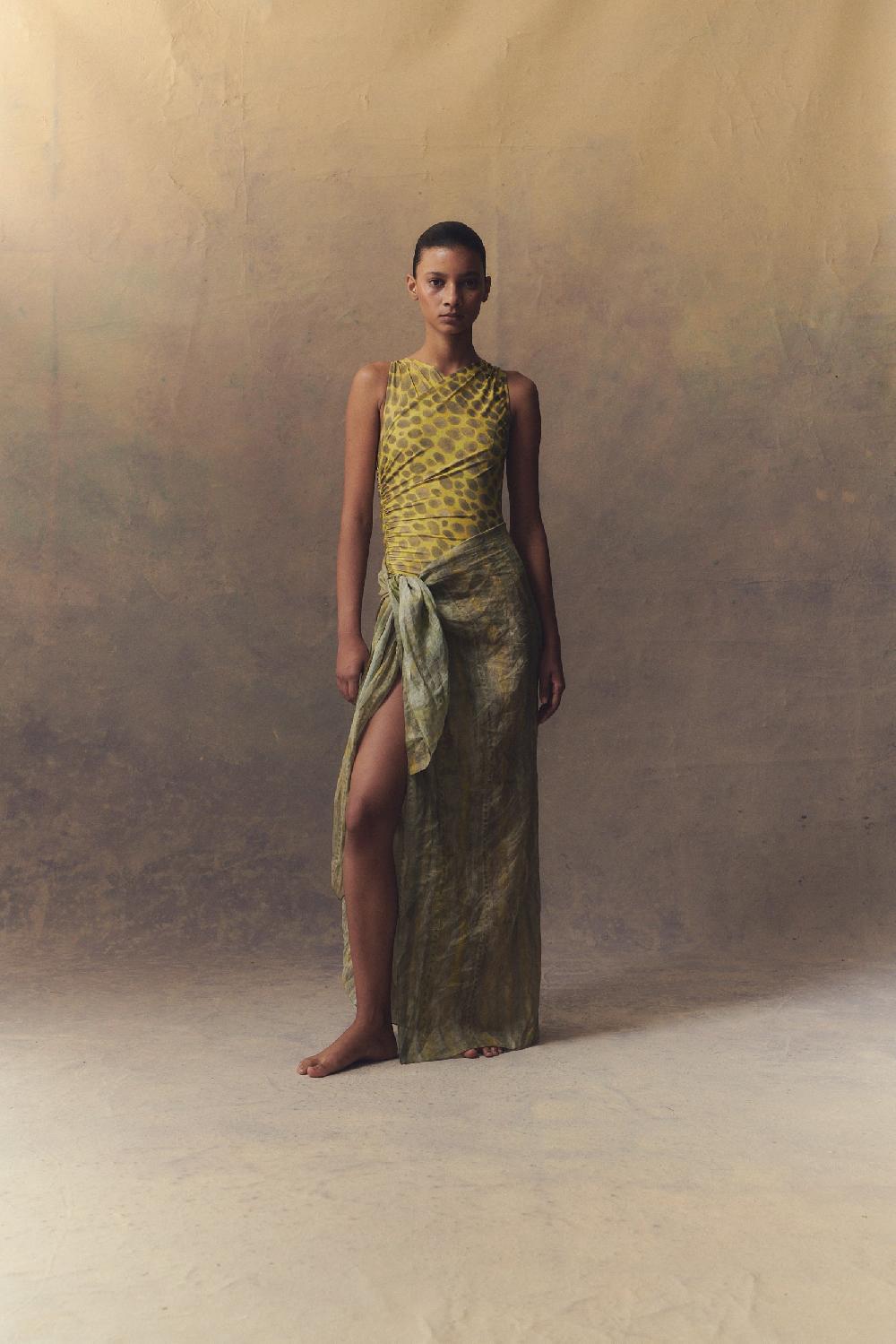 Cortana Jill Falda Pareo En Ramio Estampado