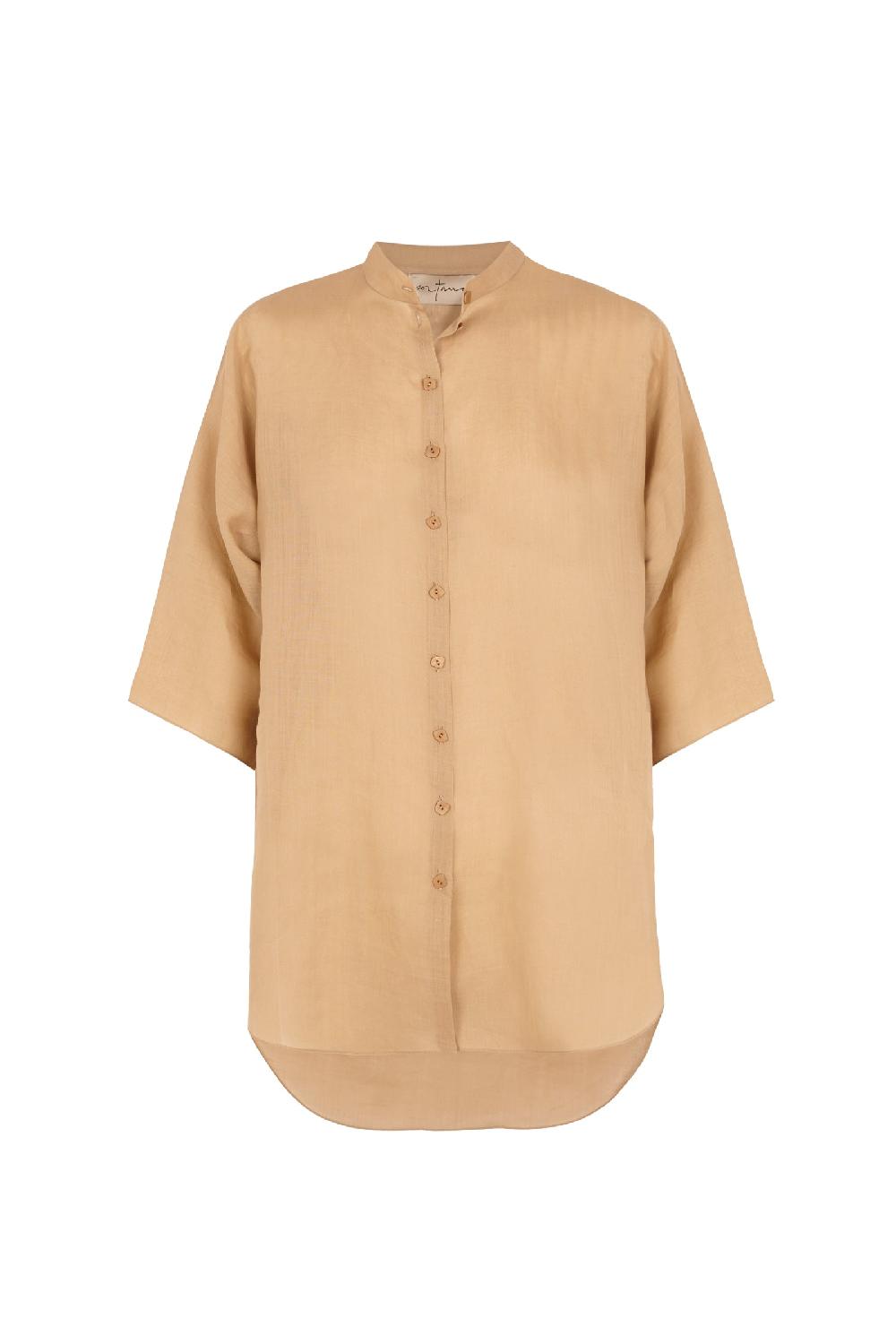 Cortana Jules camisa en ramio arena rosa