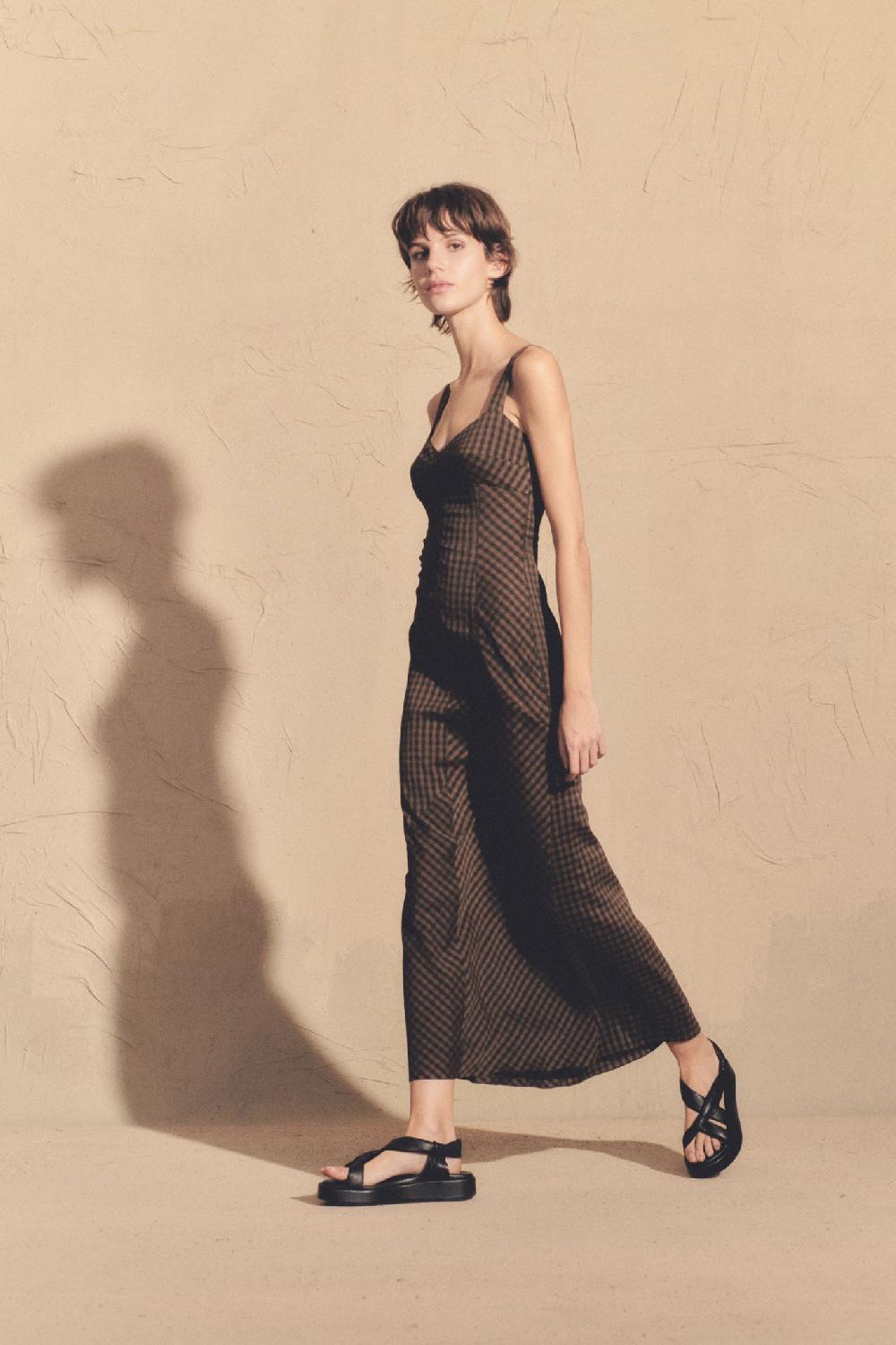 Cortana Justine Vestido Midi En Seda A Cuadros