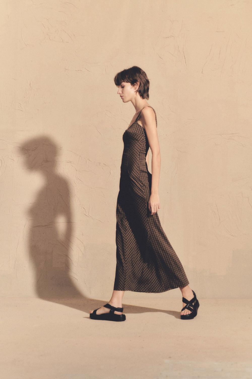 Cortana Justine Vestido Midi En Seda A Cuadros