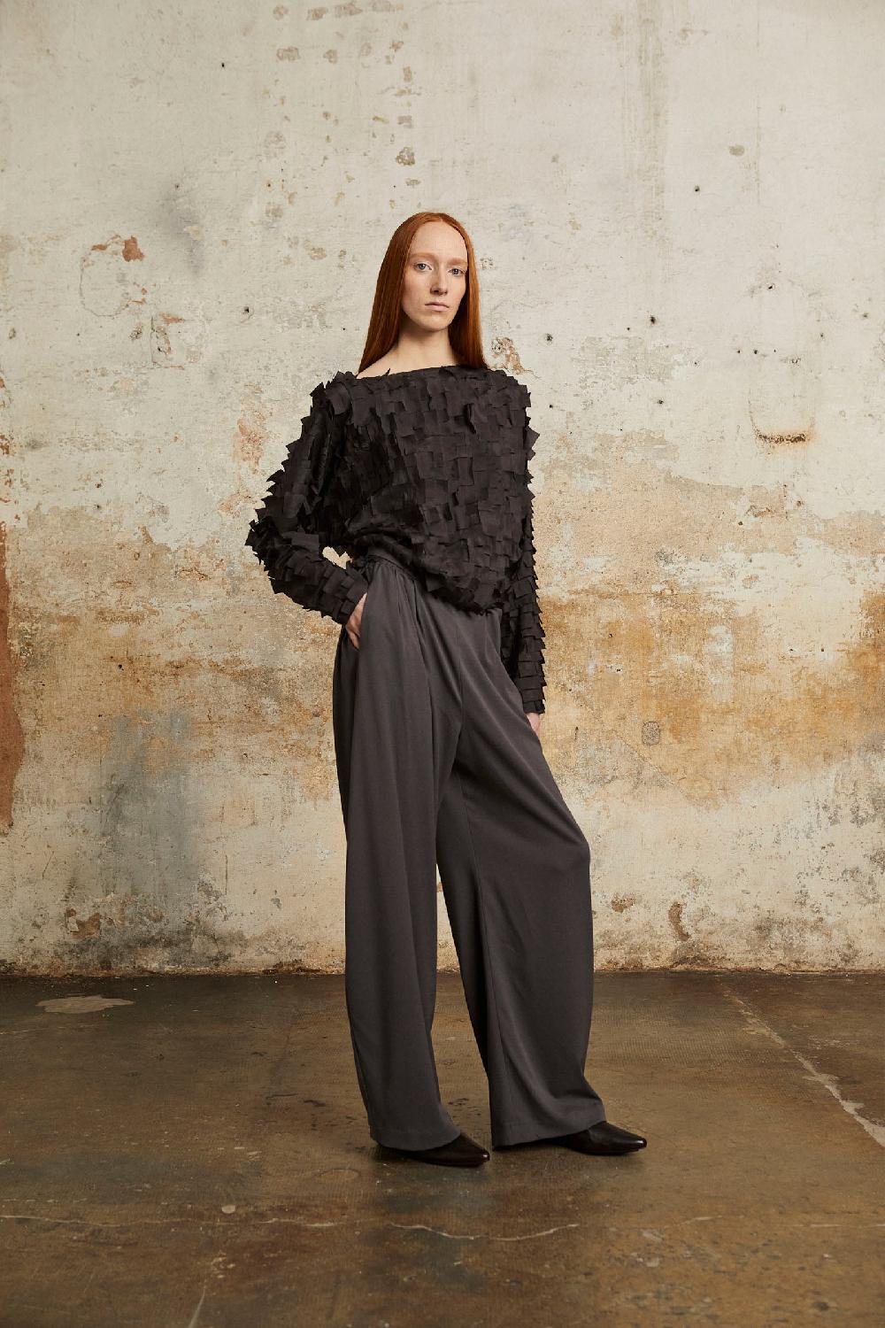 Cortana Kaz Pantalon De Seda Gris Plomo