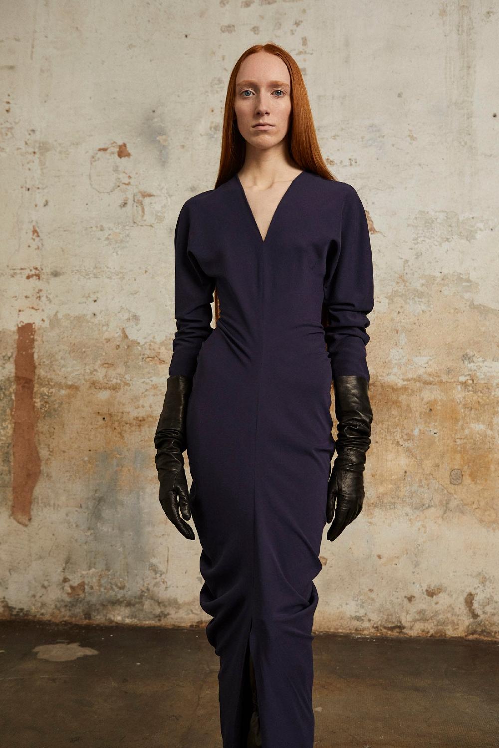 Cortana Kaz Vestido Largo En Seda Eclipse Azul