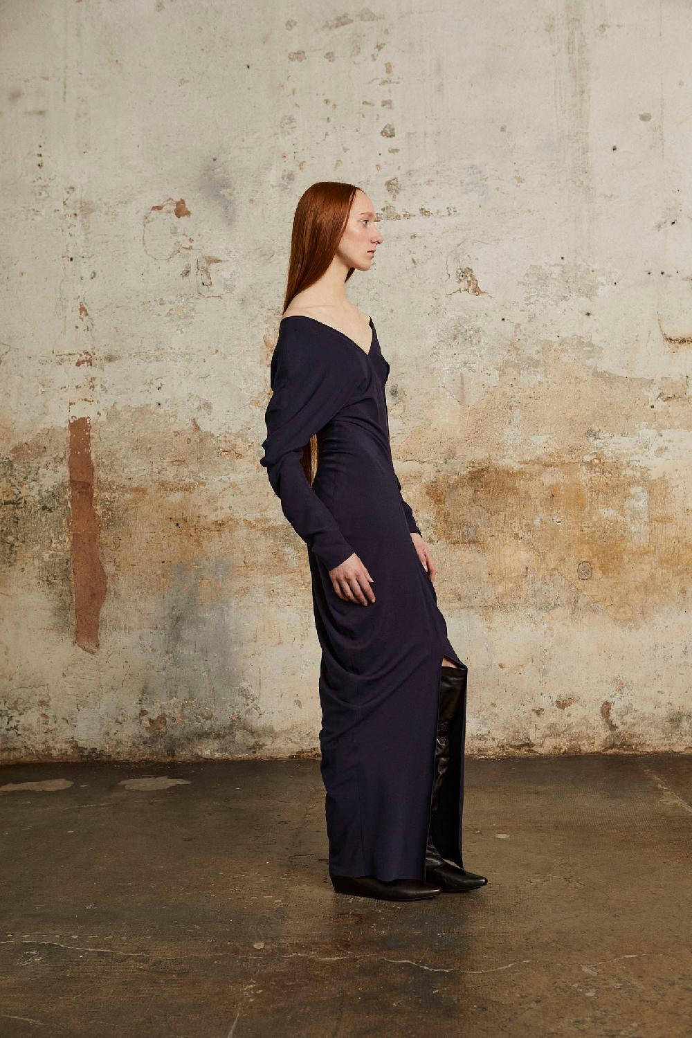 Cortana Kaz Vestido Largo En Seda Eclipse Azul