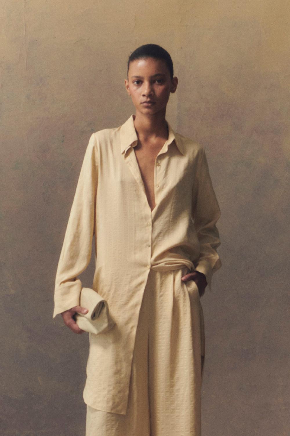 Cortana Kurt Camisa Larga En Seda Vainilla