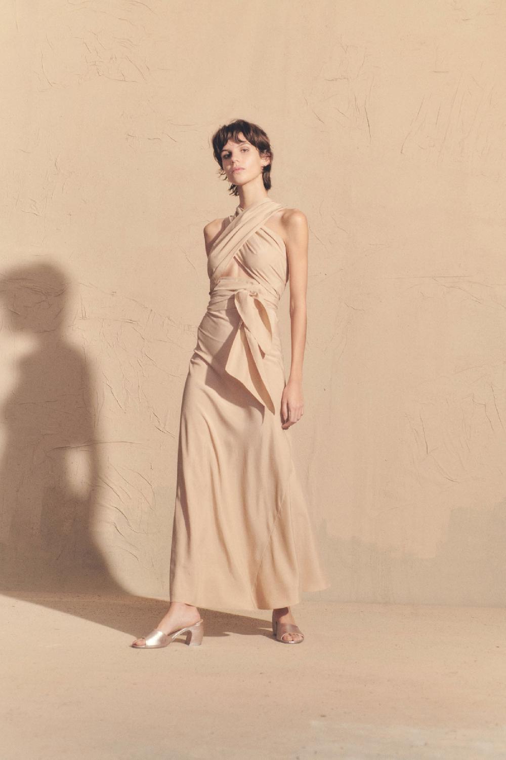 Cortana Lora Vestido En Seda Arena Rosa