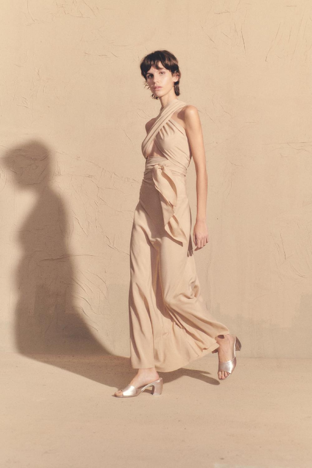 Cortana Lora Vestido En Seda Arena Rosa