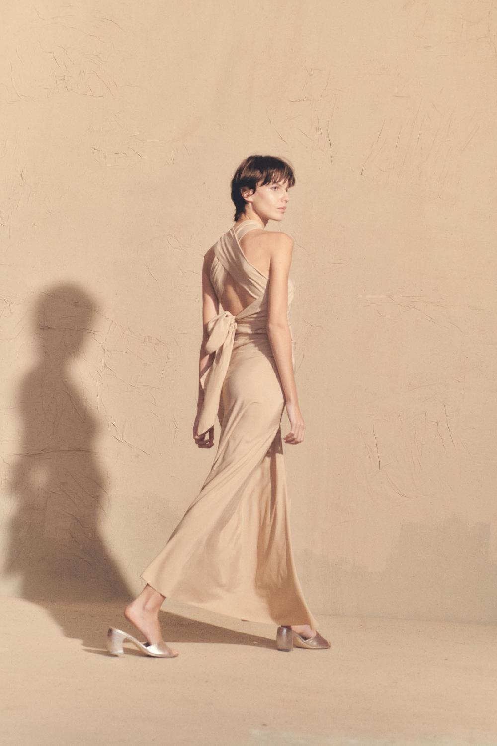 Cortana Lora Vestido En Seda Arena Rosa