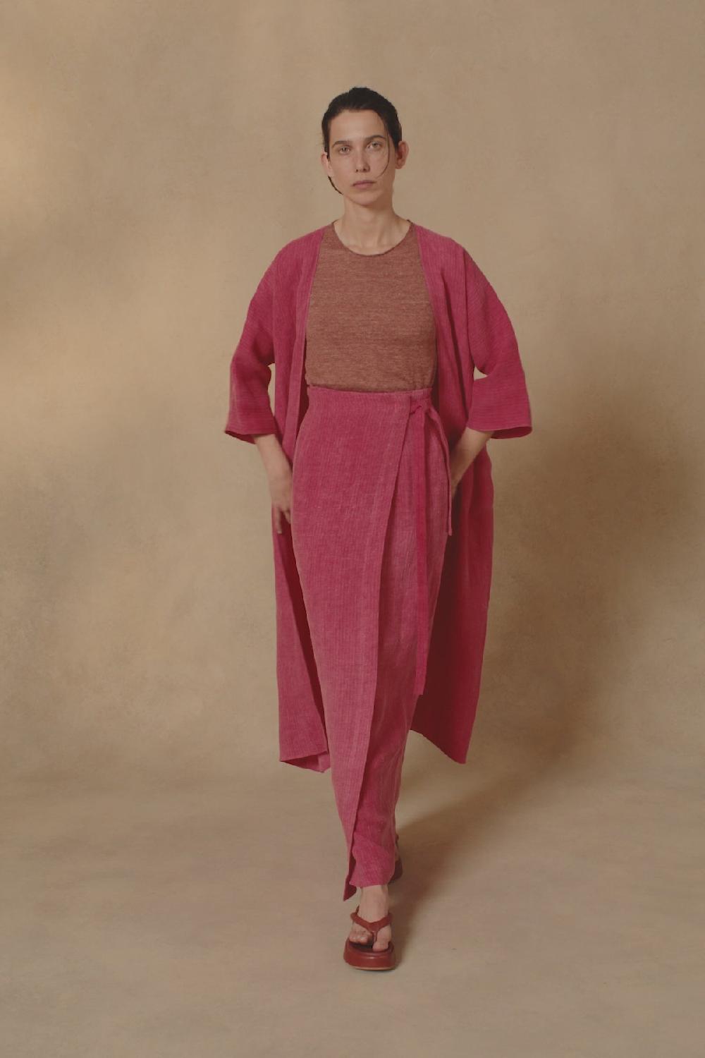 Cortana Lupe Falda En Lino Maltinto A Rayas Rosa