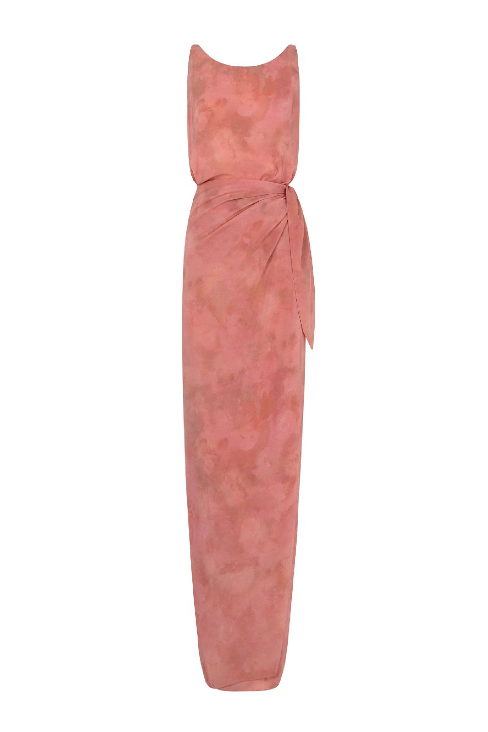 Cortana Malena vestido en seda rose print