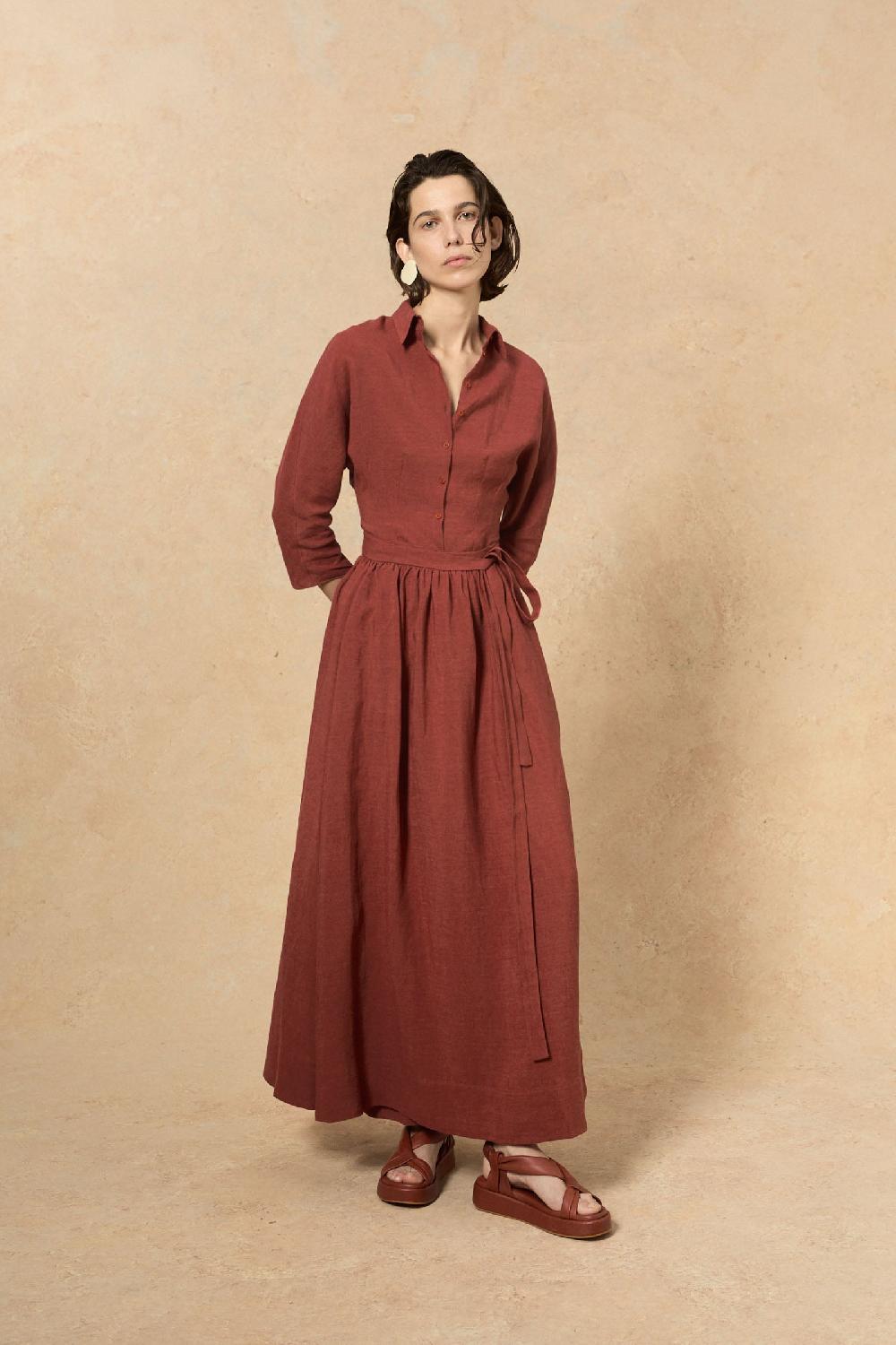 Cortana Marlo Falda Larga En Lino Rojo