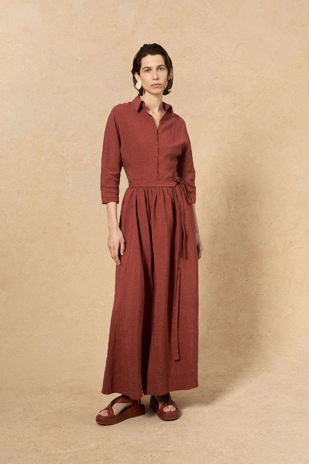 Cortana Marlo Falda Larga En Lino Rojo