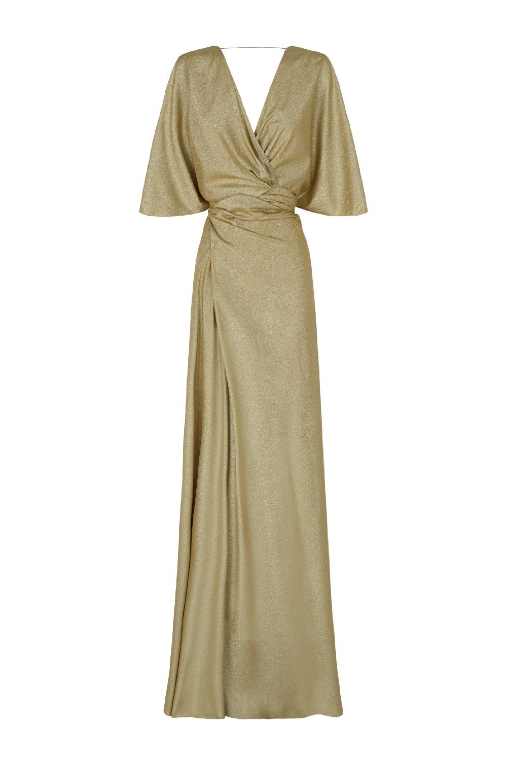 Cortana Martina vestido en seda oro metalizado