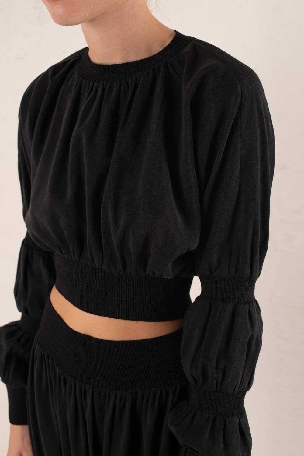 Cortana Morgan Crop Top En Lino Y Seda Gris Humo