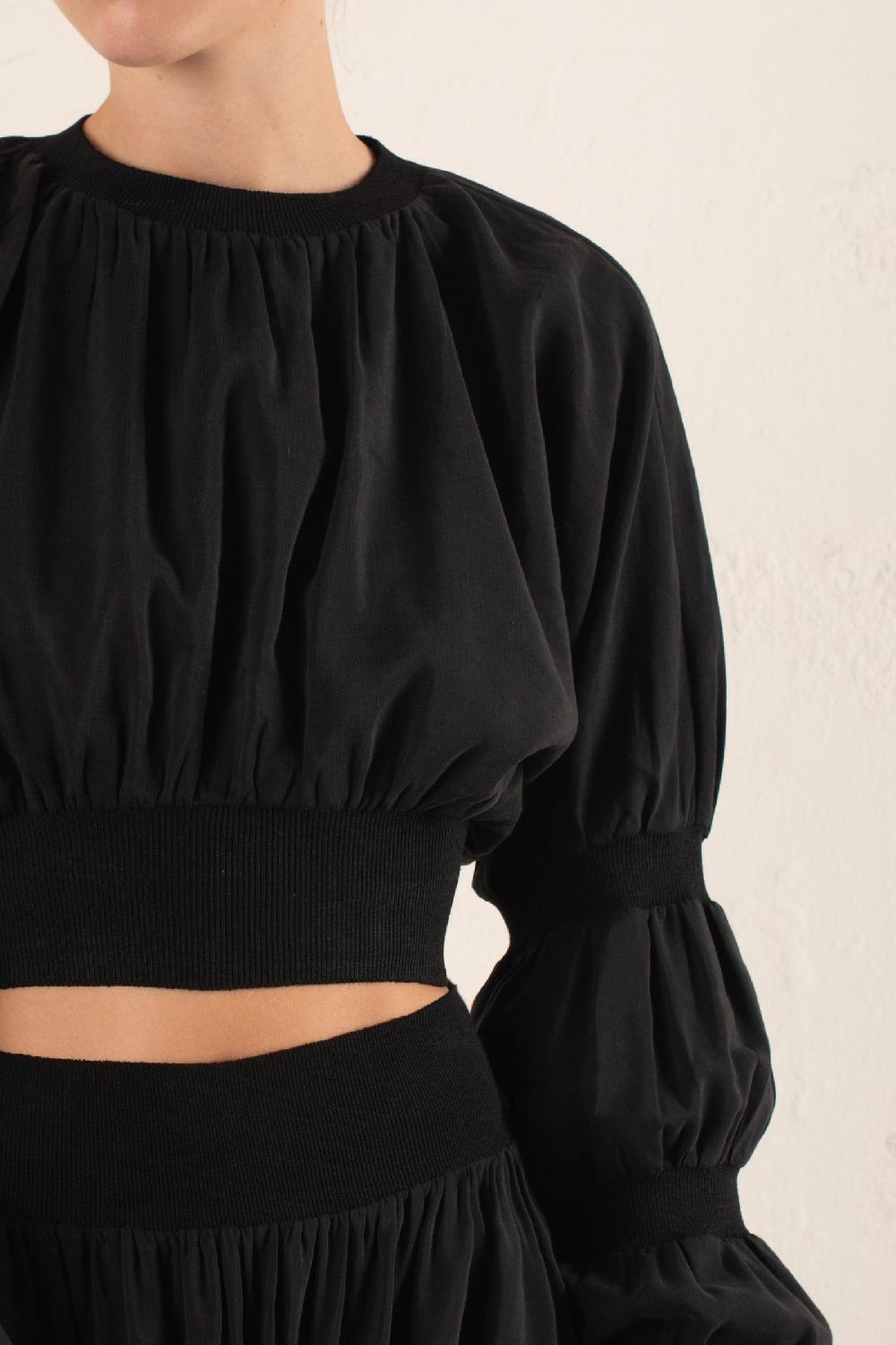 Cortana Morgan Crop Top En Lino Y Seda Gris Humo