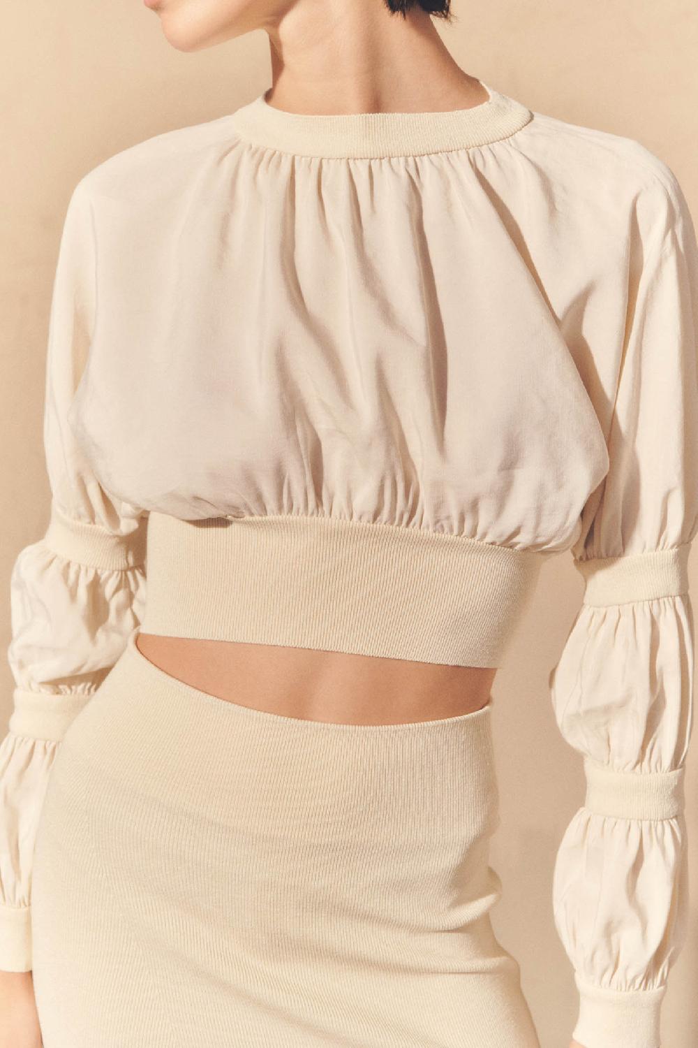 Cortana Morgan Crop Top En Lino Y Seda Marfil