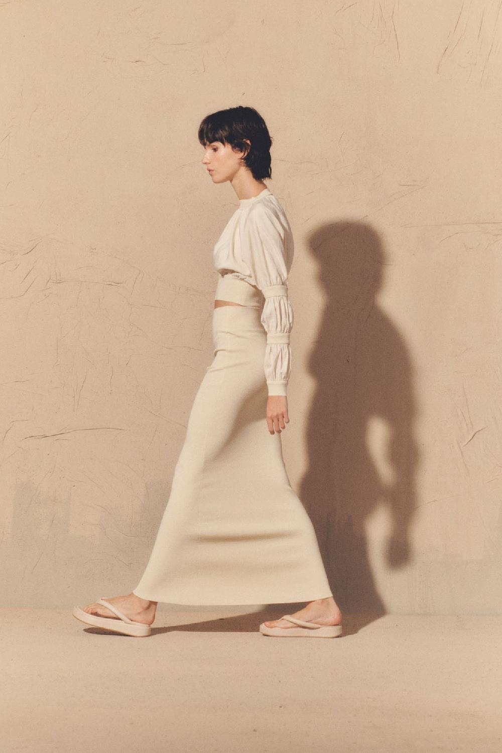 Cortana Morgan Crop Top En Lino Y Seda Marfil