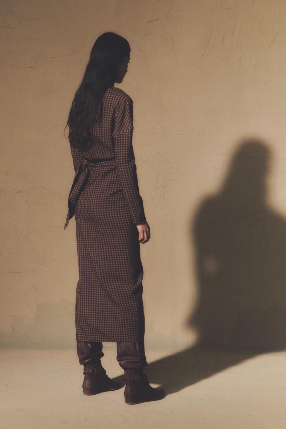 Cortana Norima Vestido Cruzado A Cuadros Burdeos