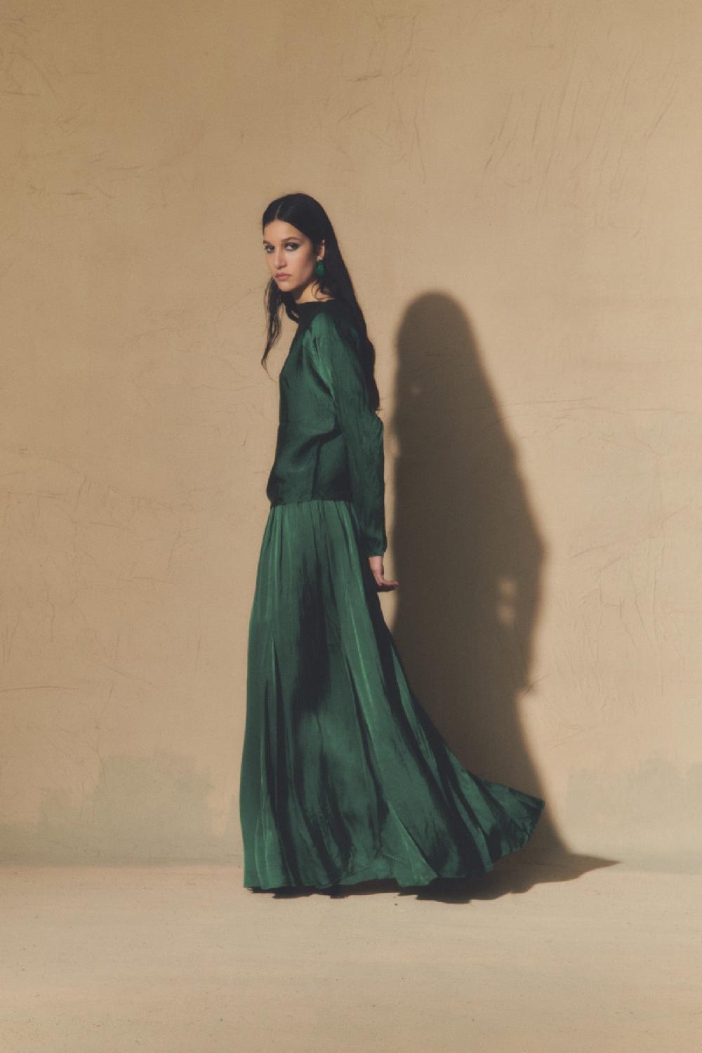 Cortana Oona Falda En Cupro Verde Esmeralda