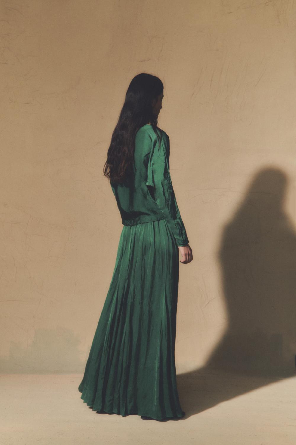 Cortana Oona Falda En Cupro Verde Esmeralda