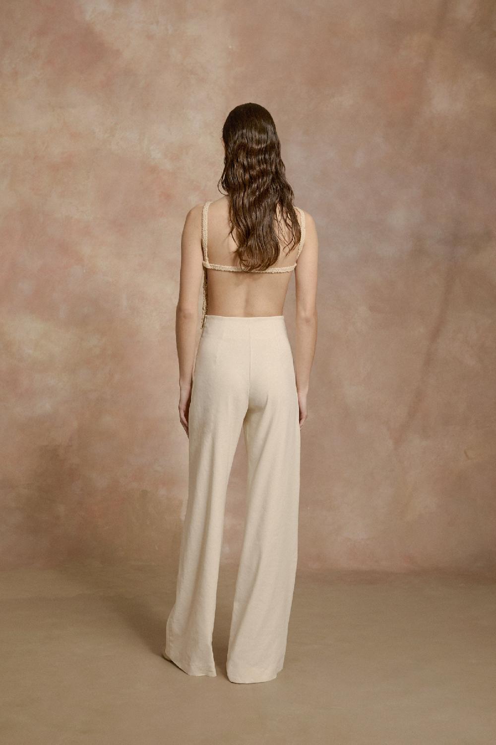 Cortana Organica Pantalon De Talle Alto Marfil