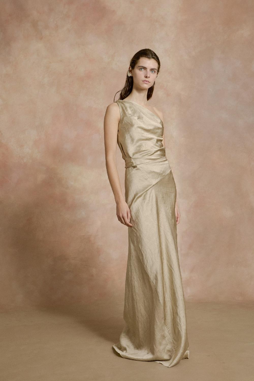 Cortana Paz Vestido Largo Nacar