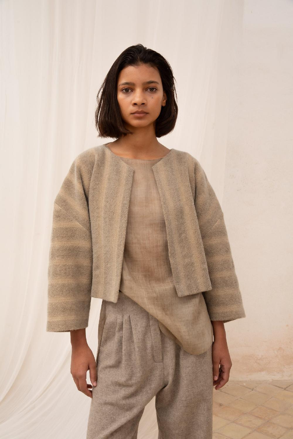 Cortana Postal Chaqueta En Lana Virgen A Rayas