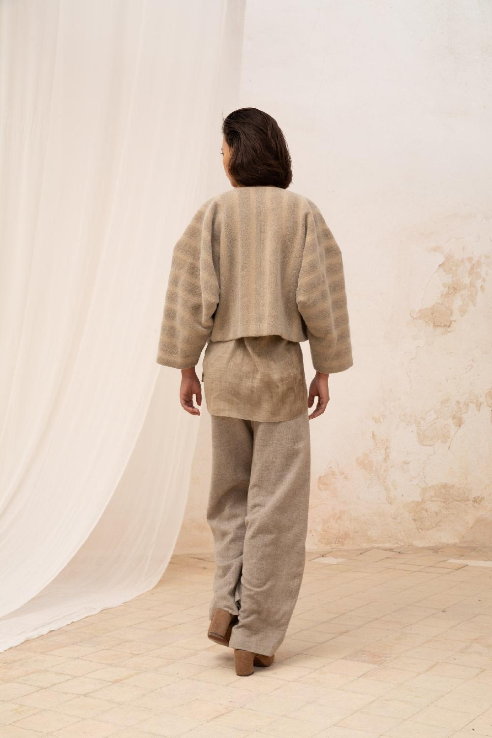 Cortana Postal Chaqueta En Lana Virgen A Rayas