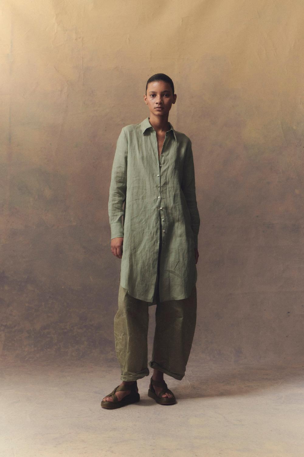 Cortana Rami Camisa Larga En Ramio Azul Claro