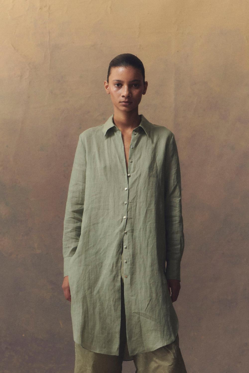 Cortana Rami Camisa Larga En Ramio Azul Claro