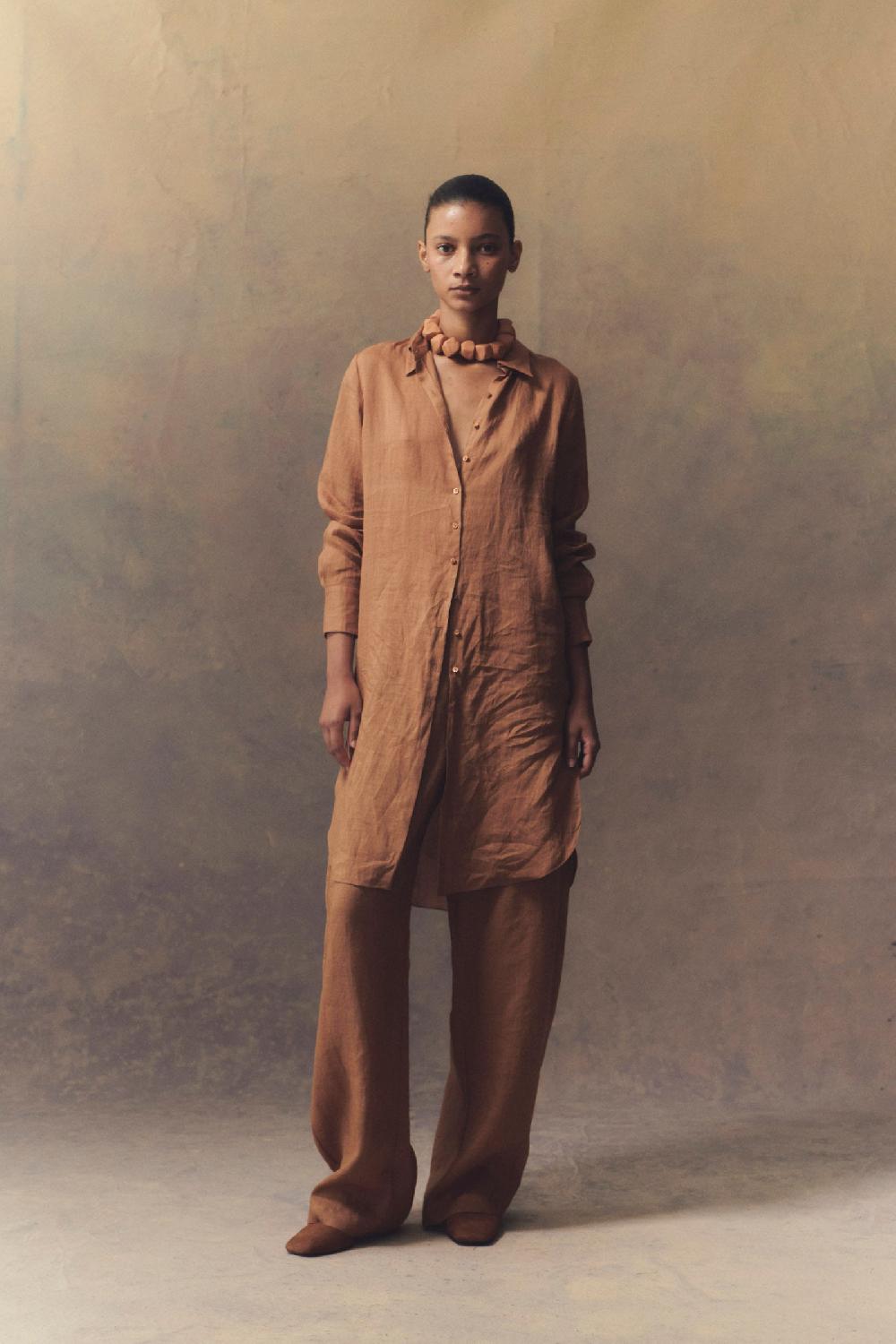 Cortana Rami Camisa Larga En Ramio Terracota