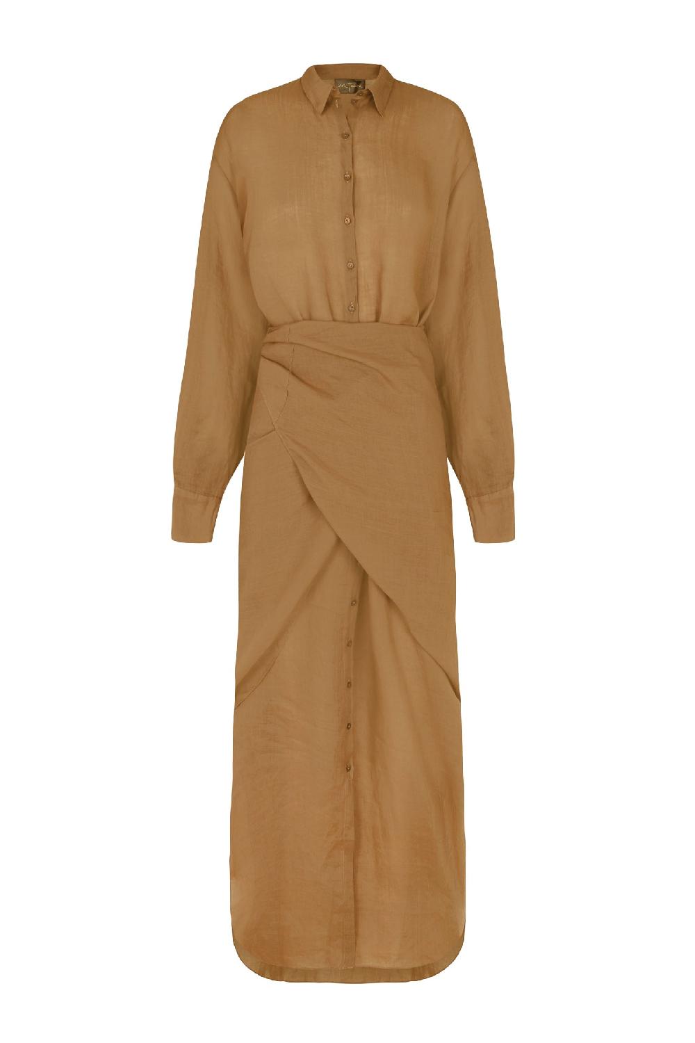 Cortana Rami vestido midi en ramio melocotón