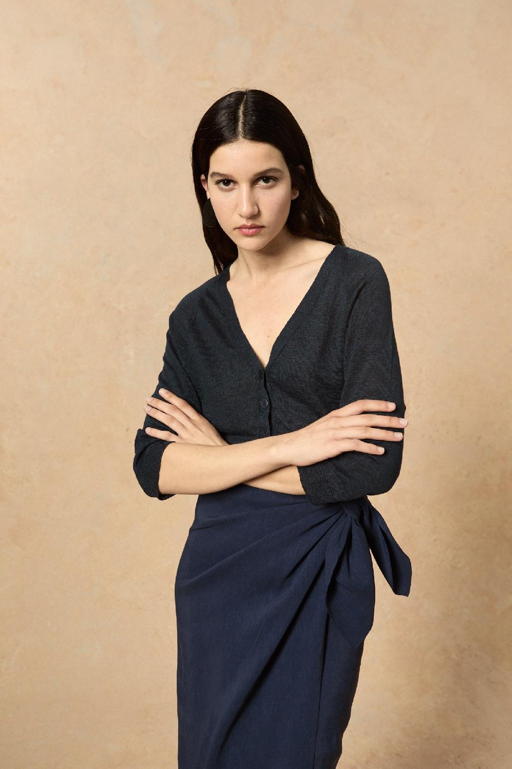 Cortana Rinen Cardigan En Lino Marino