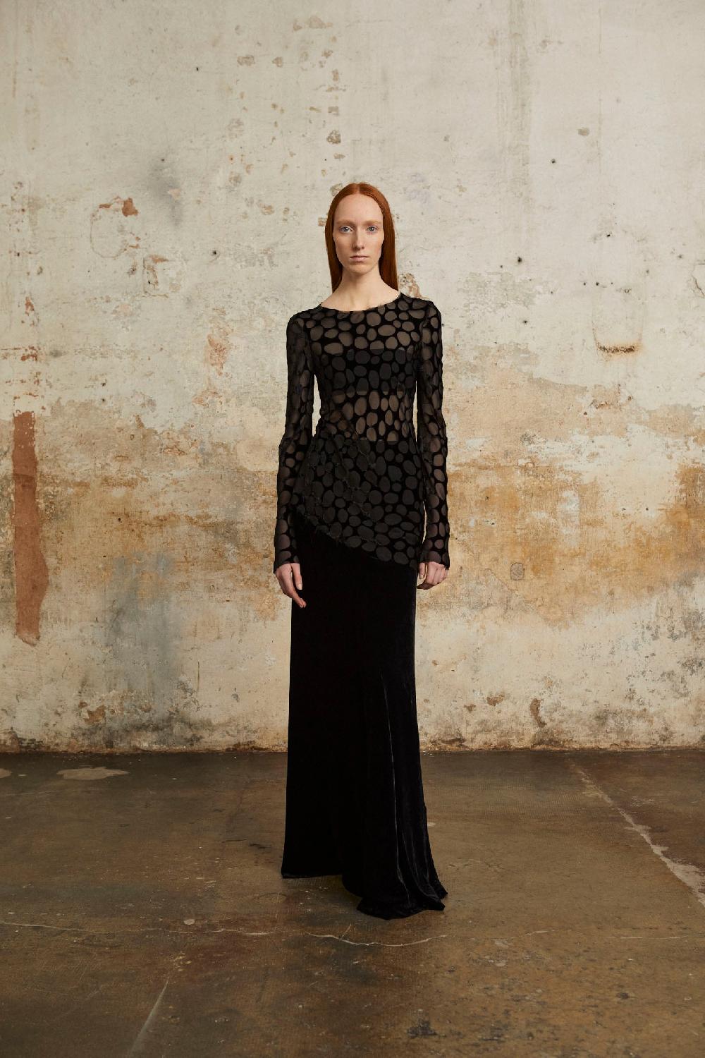 Cortana Roisin Falda Larga En Terciopelo Negro