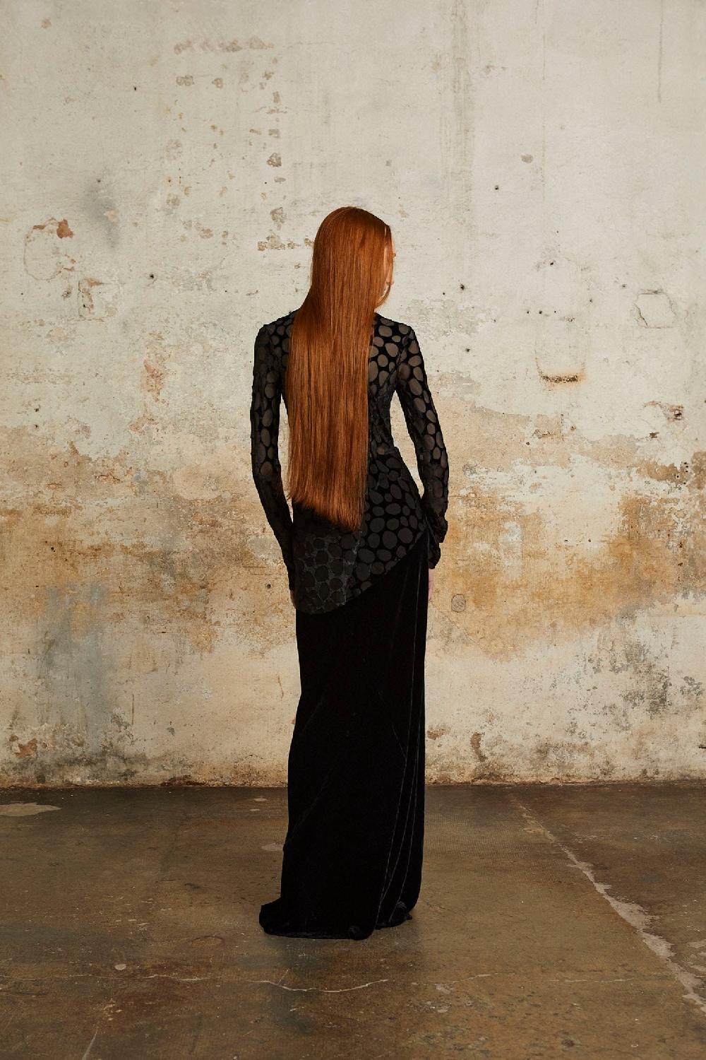 Cortana Roisin Falda Larga En Terciopelo Negro