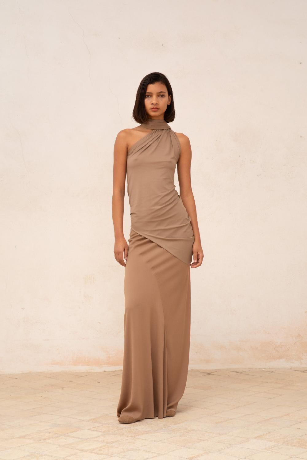 Cortana Sabrina Falda En Seda Stretch Cocoa