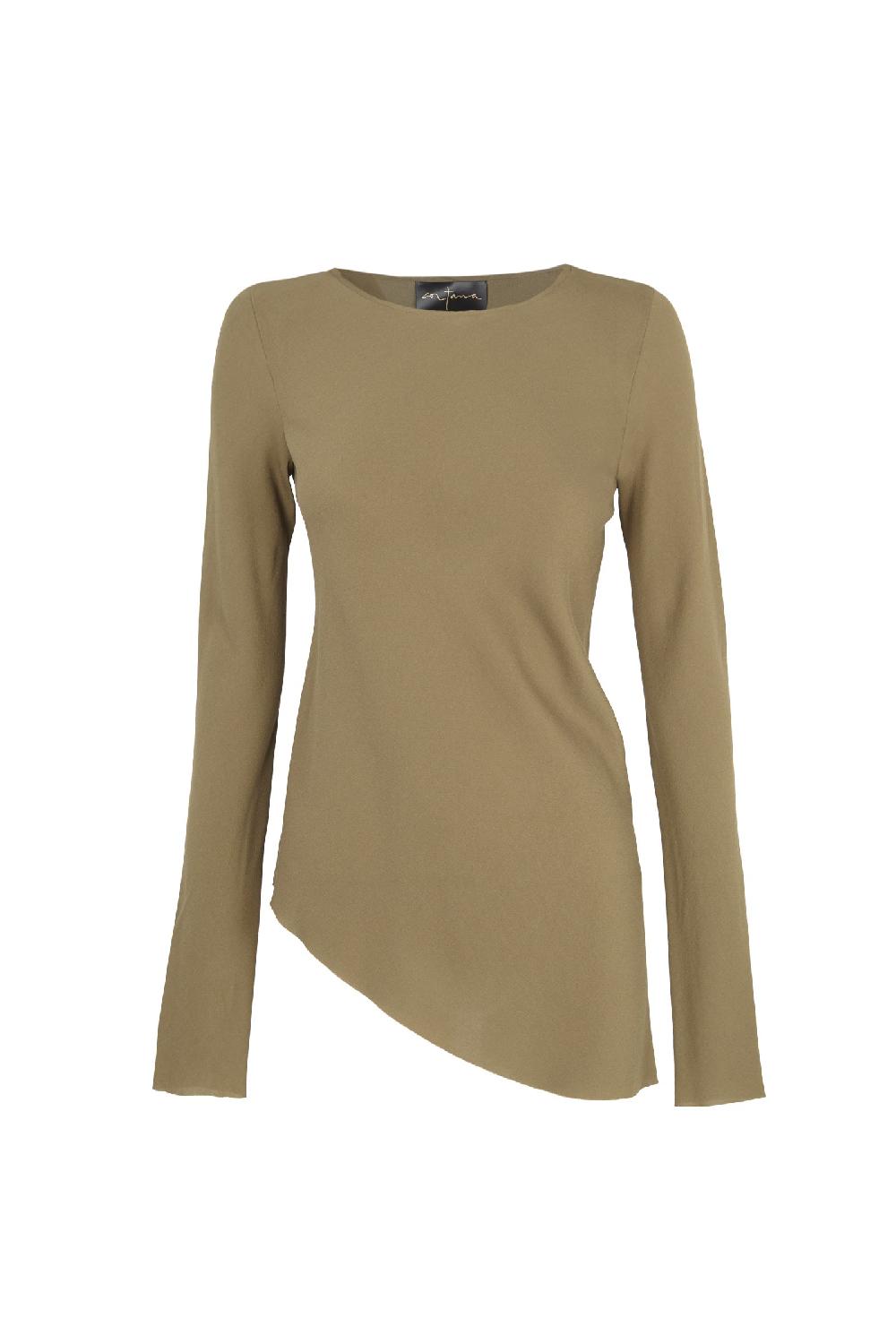 Cortana Sabrina top en seda stretch kaki