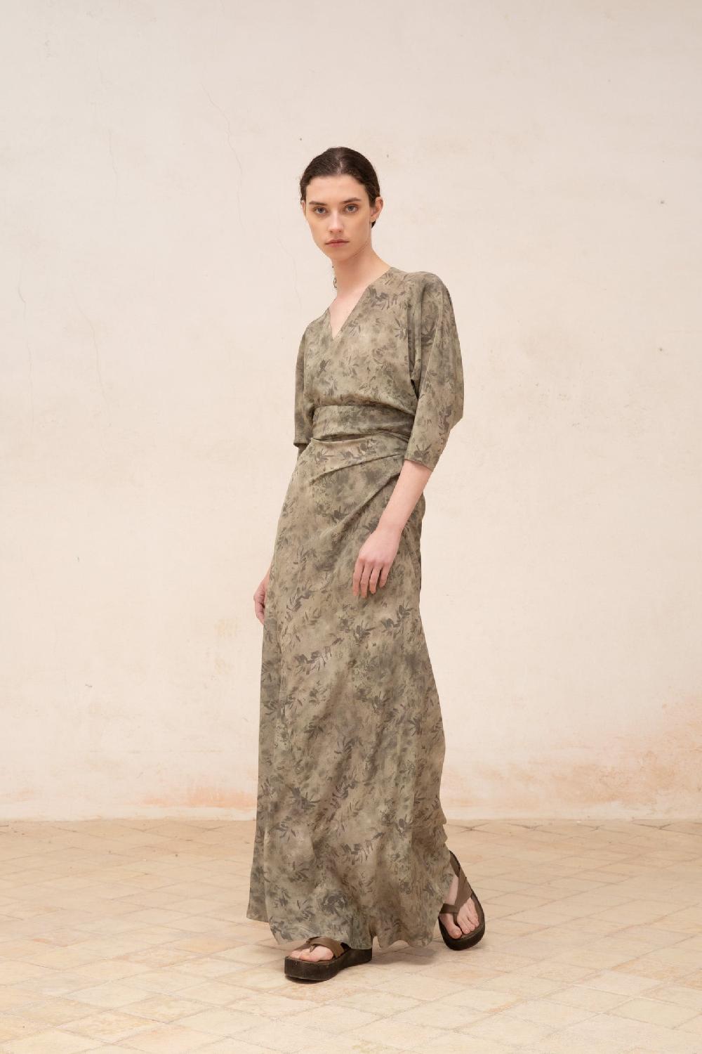 Cortana Salma Vestido En Seda Herba Print