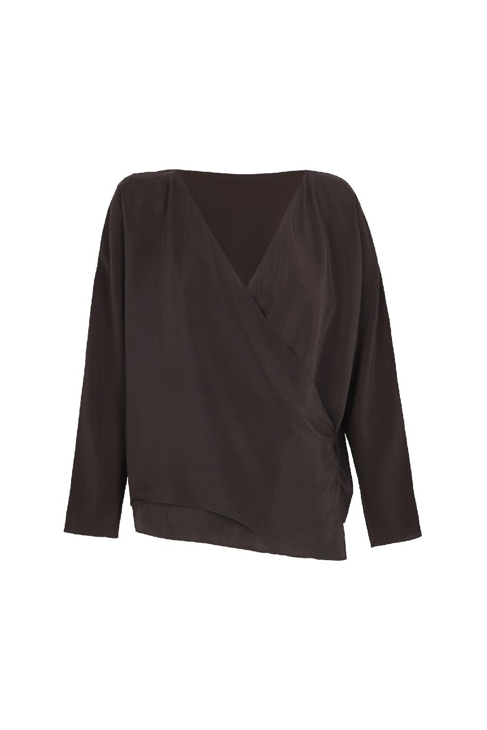 Cortana Sara blusa cruzada en seda grafito