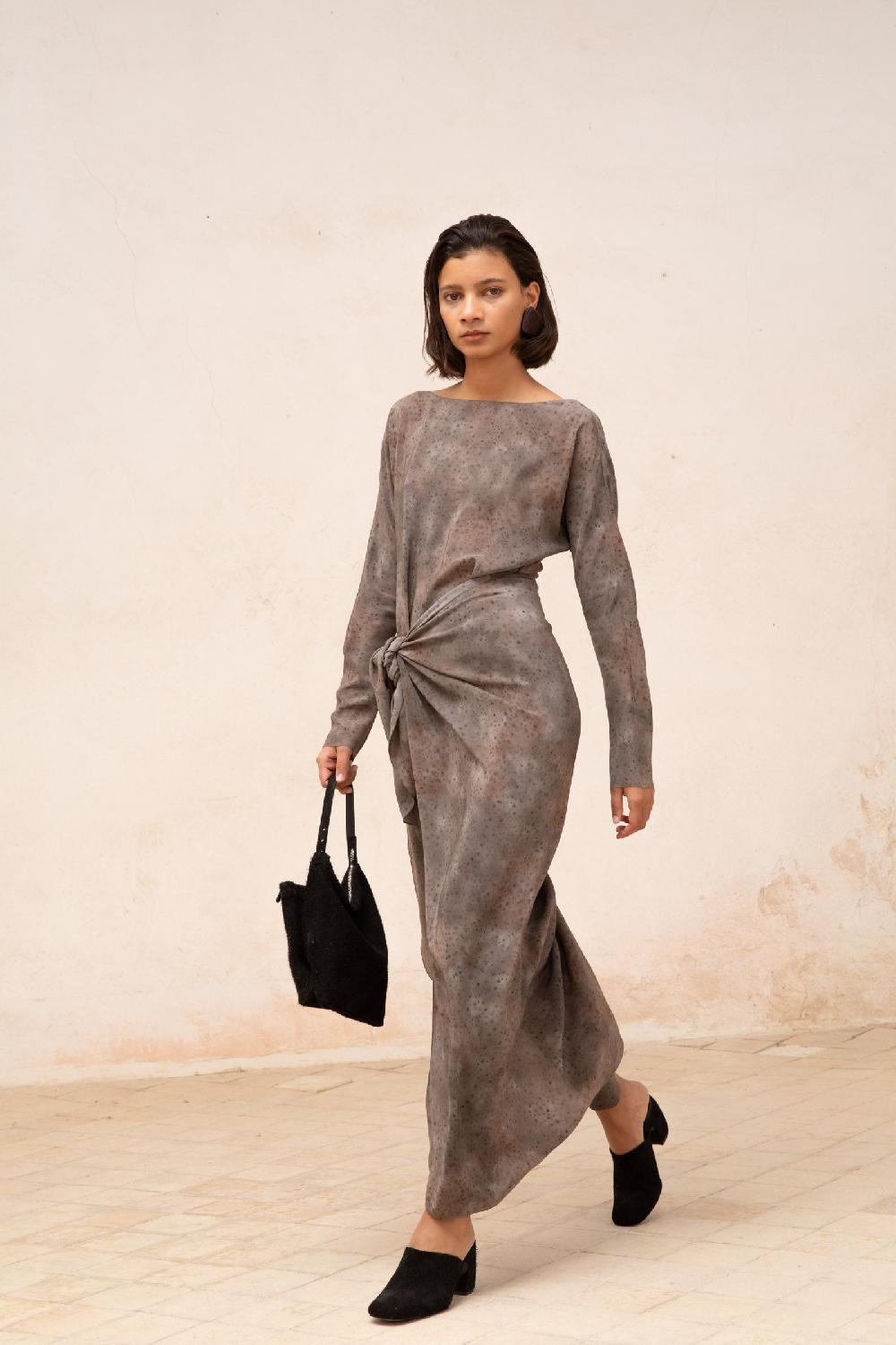 Cortana Selenita Vestido En Seda Dejavu Print