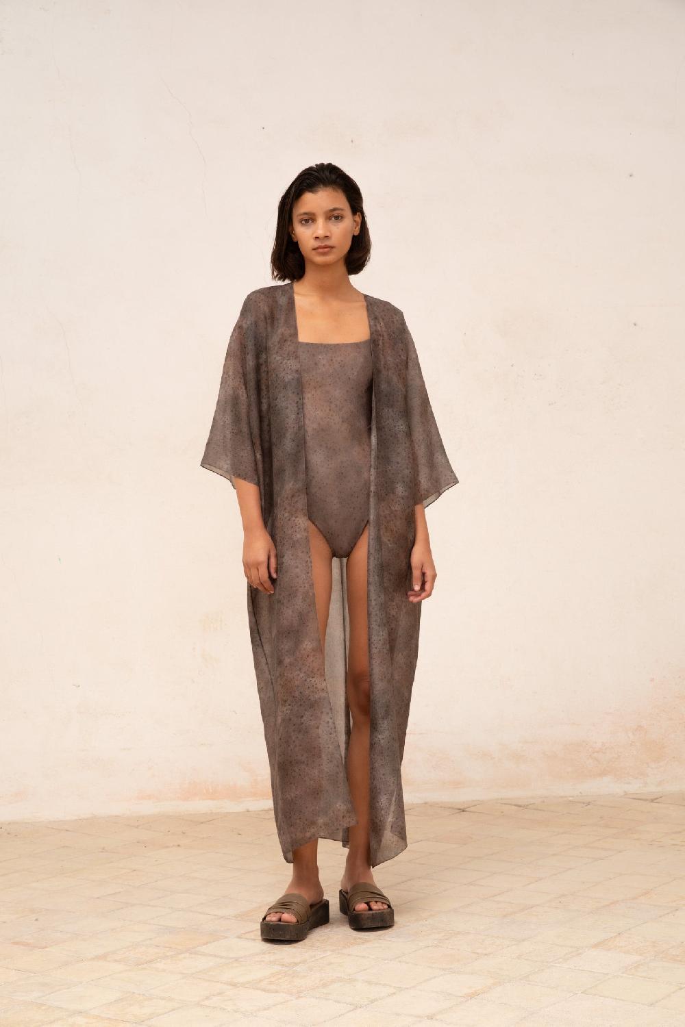 Cortana Sera Chaqueta Larga En Seda Dejavu Print