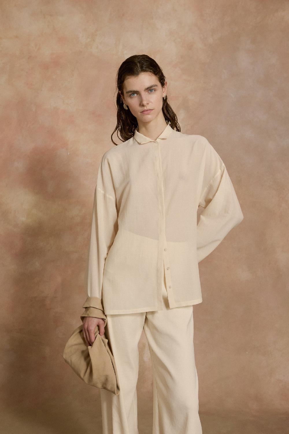 Cortana Soles Camisa De Voile De Algodon Marfil